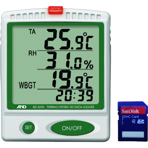 A＆D温度和湿度SD数据记录仪AD5696具有一般（ISO）校准（检查报告 +可追溯性系统）
Thermo Hygro SD数据录音机 AD5696-00A00