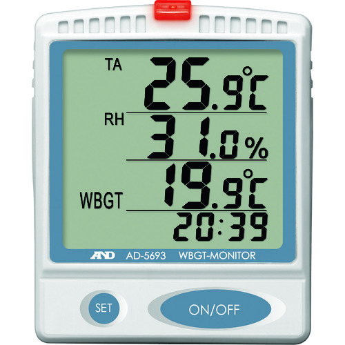 A＆D Heatroke索引监视器壁挂式/桌面类型AD5693带有一般（ISO）校准（检查报告 +可追溯性系统）
热湿度计 AD5693-00A00