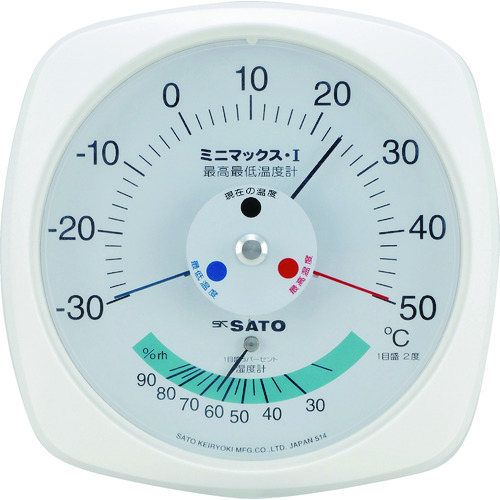 Sato Minimax 1型 高和 低温度计（带有湿度计）（7308-00）
温度计 7308-00