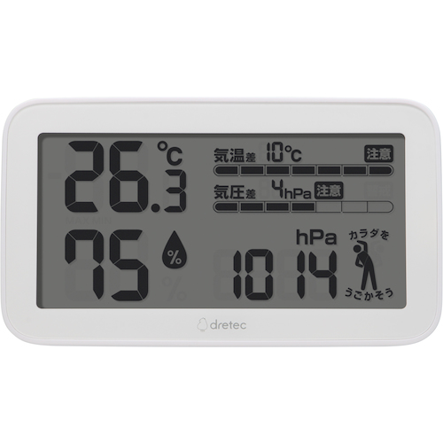 DRETEC：用于测量大气压力的白色热湿度计
热水平计 O-707WT