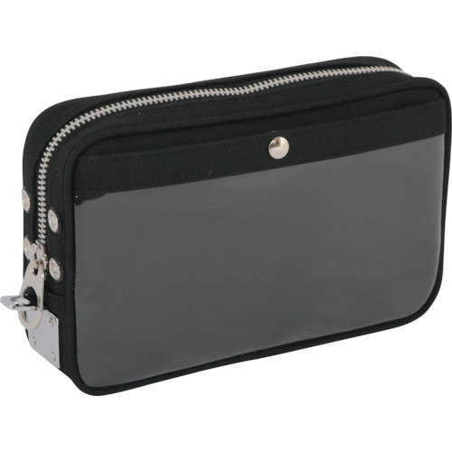 带有马蹄锁金属配件黑色的Sanei Canvas Mail Pouch（S） PS-U-01