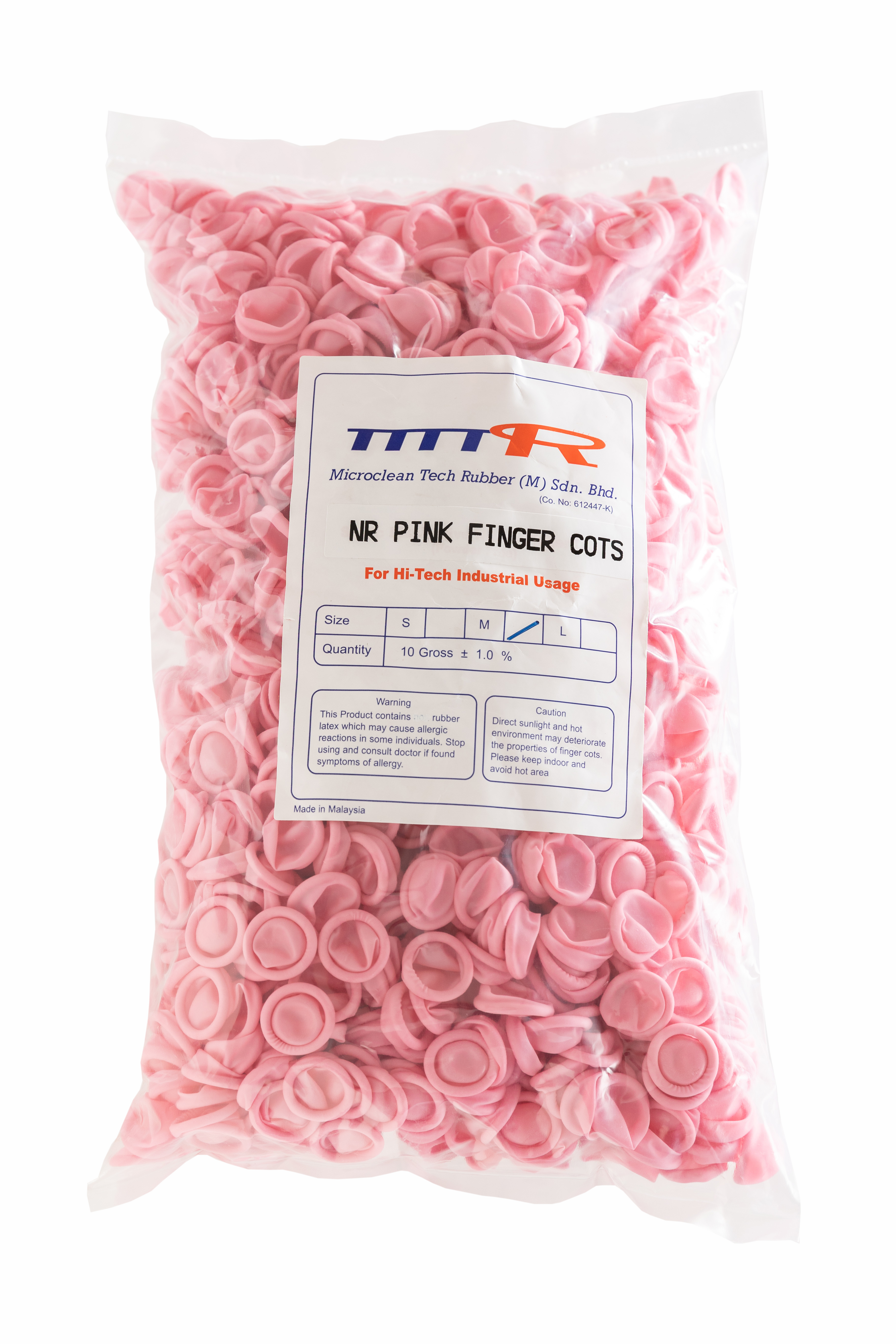 天然橡胶抗固定手指袋NR粉红色指尖尺寸L 1440 PC