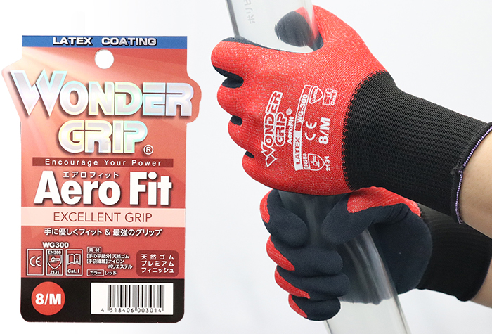 天然橡胶涂层手套Airophyt WG-300红色M（包括10对）