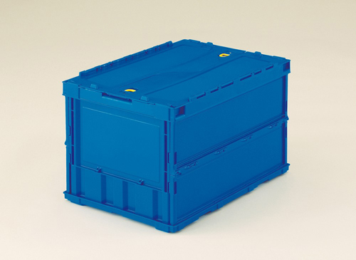 稀薄的折叠容器扁平式套件，带有滑锁盖，深蓝色